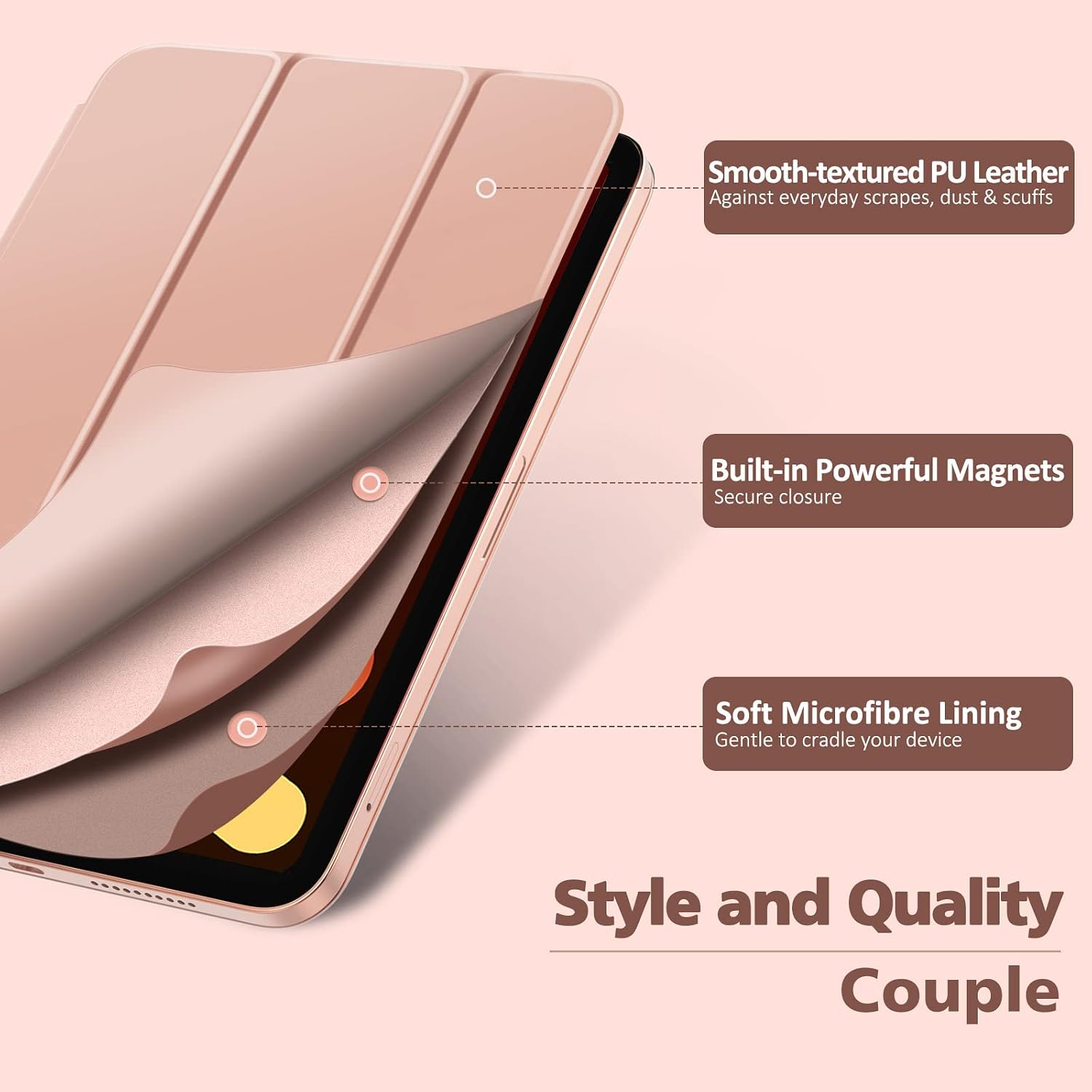 MoKo Magnetic Case for iPad Mini 6, iPad Mini 6th Generation Case 2021, Magnetic Smart Folio Case Slim Lightweight Protective Shell Stand for iPad Mini 6 8.3-inch, Auto Wake/Sleep,Rose Gold