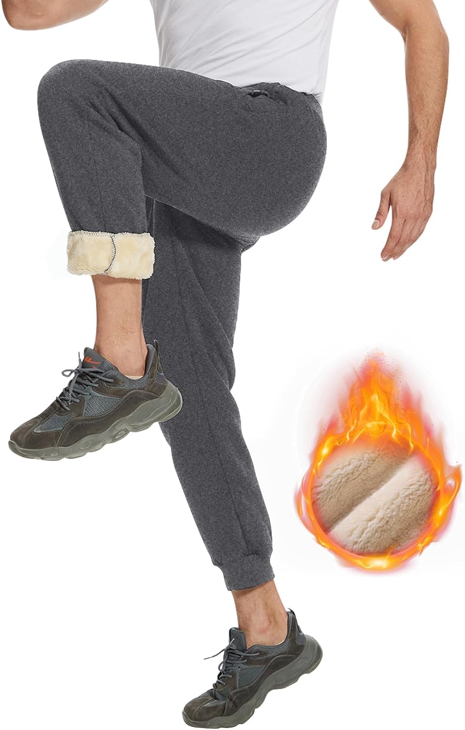 Flygo Men's Fleece Pants Winter Warm Joggers Pants Active Sherpa Lined Sweatpants - Image 4