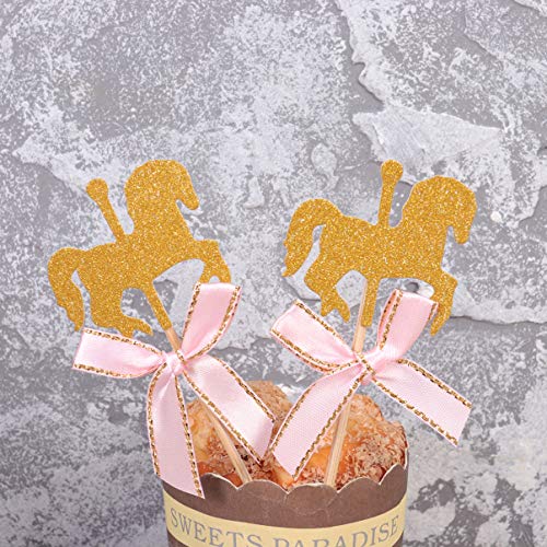 Toddmomy Cupcake de Cavalo Carrossel Topper 20Pcs Bolo de Carrossel Bolo de Capota de Cavalo de Deco