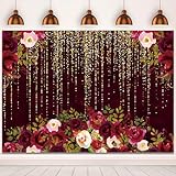 6x4ft Burgundy Red Flowers Wedding Backdrop for Photography Gold Dots Background for Bridal Shower, Woman & Girl Birthday Party Cake Table Decorations Banner Photo Studio Props