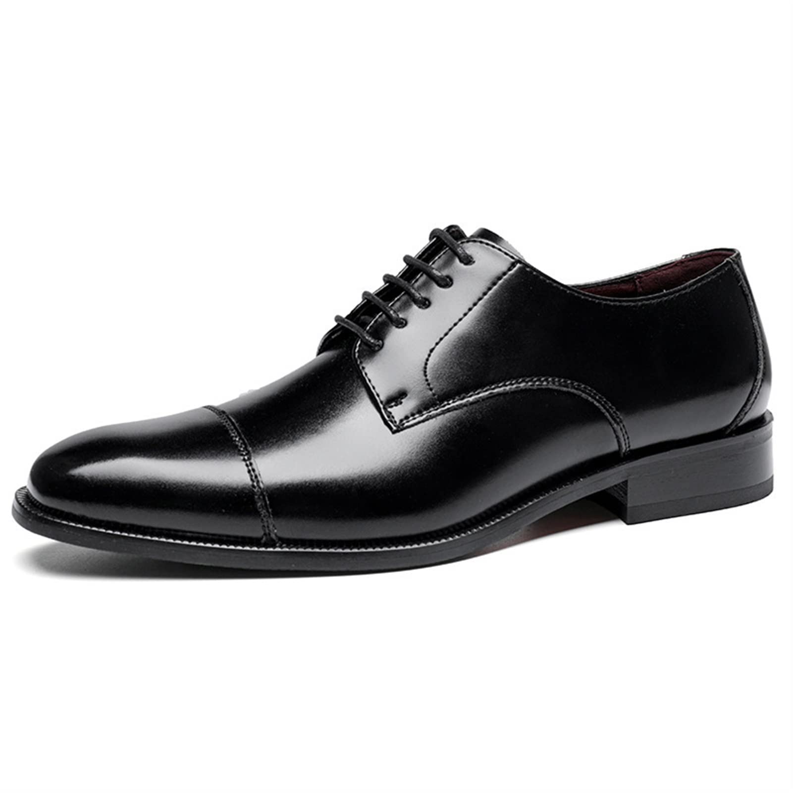 Stately Shoes For Men Lace Up Derby Shoes Cap Toe Lame Burnished Toe Leather Low Top Non Slip Anti-slip Wedding For men (Color : Black, Size : 39EU)