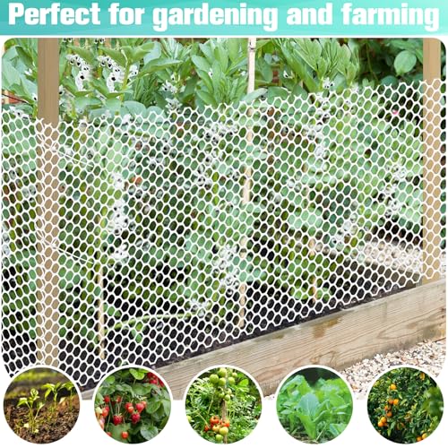 Image of Plastic Mesh Fence Sheet 15.7IN x 10FT - 0.3IN Opening Plastic Chicken Wire Netting Roll Durable for Dogs, Poultry, Puppy, Garden Snake Barrier with 50 Pcs Zip Ties - White