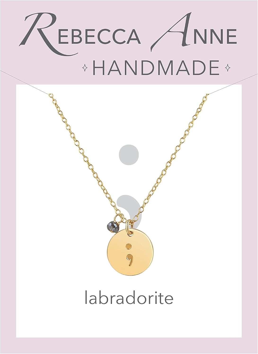 Handmade Gold, Rose Gold Semicolon Gemstone Charm Necklace, Adjustable Length with Labradorite for Strength, Continue Your Story, Suicide Prevention Awareness, Memorial Jewelry Gift for Survivor, Family Member