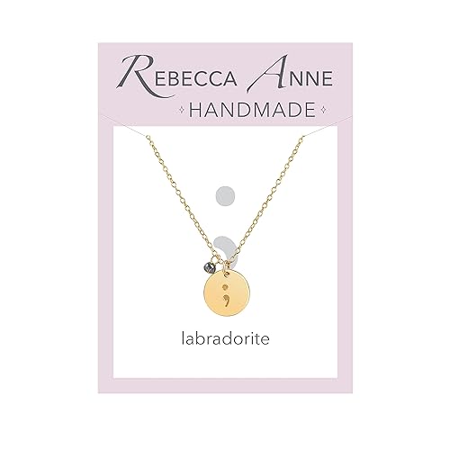 Miniatura 10 de Handmade Sterling Silver Semicolon Gemstone Charm Necklace, 18 Inches - Suicide Prevention Awareness, Memorial Jewelry - Gift, Present for Survivor,