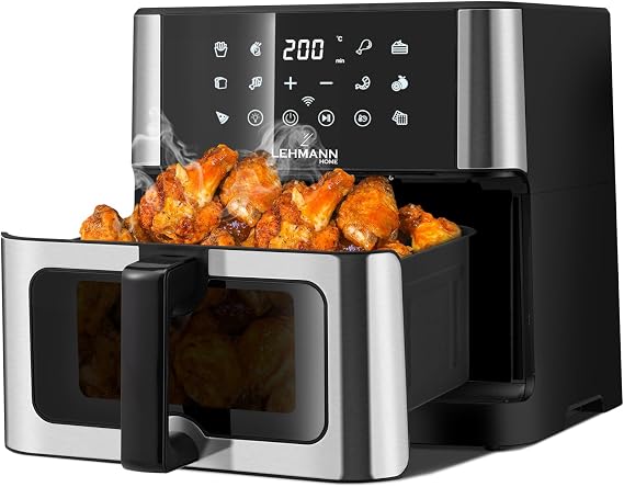 LEHMANN Hot Air Fryer 10L with Large Viewing Window Air Fryer XXL with WiFi Control 12 Programmes & Temperature Control 80-200°C Non-Stick Coating Dishwasher Safe Family Size