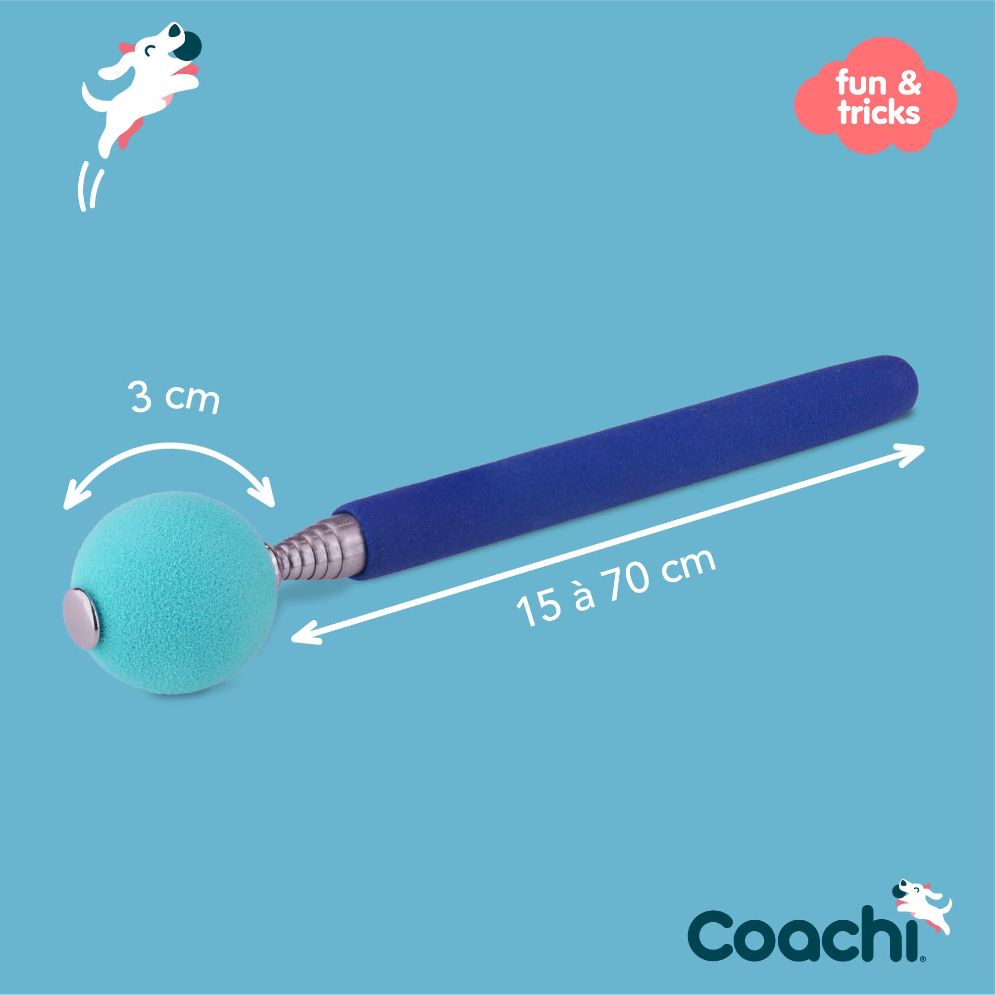Target Stick Coachi, conception télescopique avec grande balle cible, accessoire pour chien pour le dressage au clicker et à l’agilité, apprentissage d’ordres et tours, adapté aux chiens et aux chiots