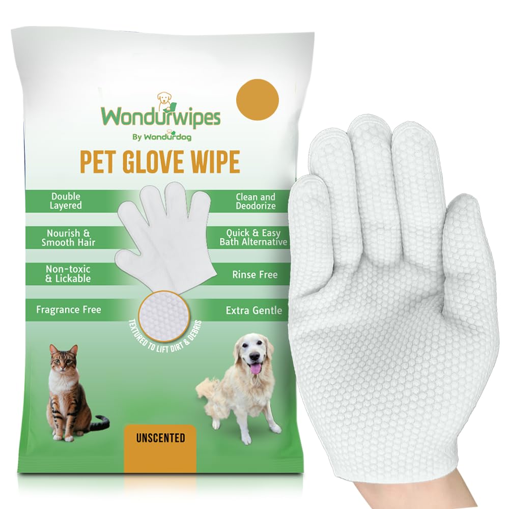6pc Premium Pet Glove Cleaning Wipes for Dogs Cats Textured Deodorizing Hypoallergenic Gloves with Aloe Vera Shea Butter