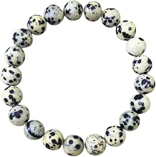 natural dalmatian jasper gemstone 8mm|round shape, smooth cut stone |7 inch|black & white color gem |energy stretch bracelet | healing wristband | handmade jewelry | LSB_00795
