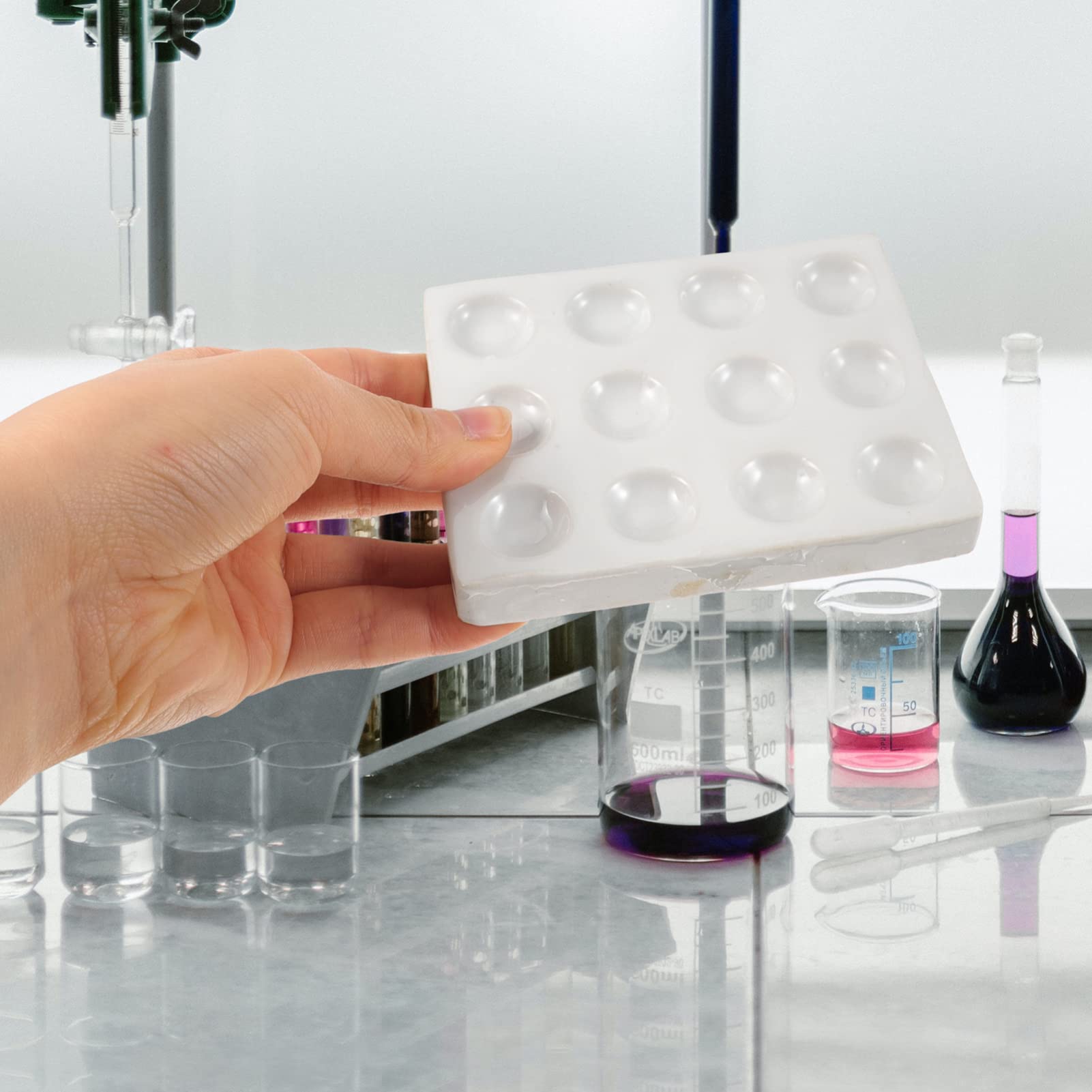 2 Plaques De Réaction En Céramique - 12 Cavités, 10x8x1cm - Pour Tests Chimiques, Laboratoire, Cours De Sciences - 13