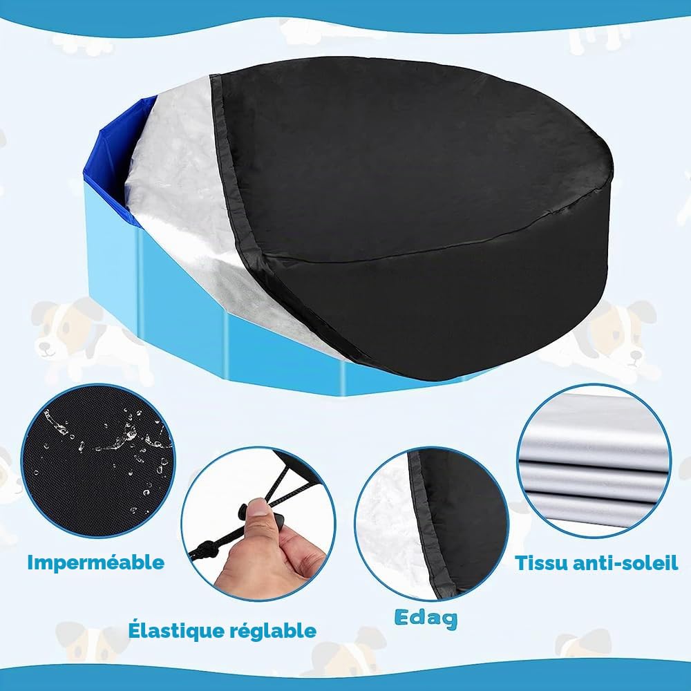 Couverture de Bache Piscine Ronde,Couverture de Piscine pour Chien,Bache Piscine Ronde avec Cordon de Serrage,Imperméable à l'eau et à la Poussière(120 * 30cm)