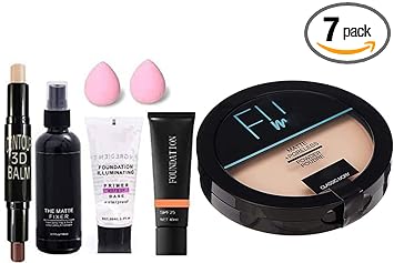 SIRF TUM 7 FiiME POWDER Pore-less Oil Control Compact Powder -Fit Me Matte-Tube Foundation-Highlighter and Contour Stick Highlighter (cream)-PRIMER-FIXER-PUFF