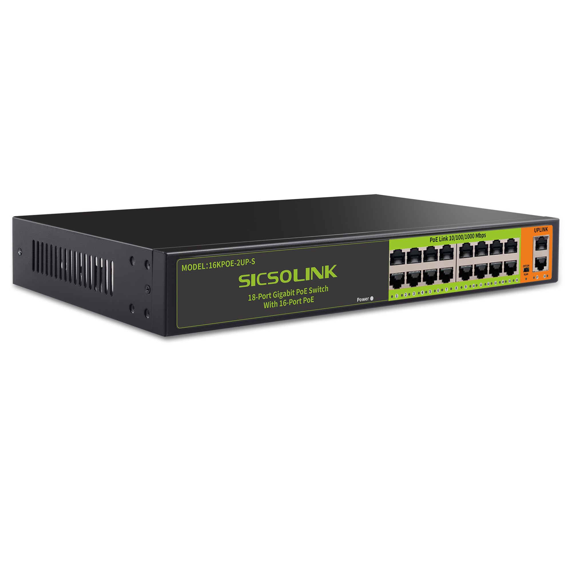 Switch PoE+ Gigabit a 18 porte | 16 PoE+ 2 Uplink, 250 W totali, 30 W/Port, IEEE 802.3af/at, Plug & Play non gestito