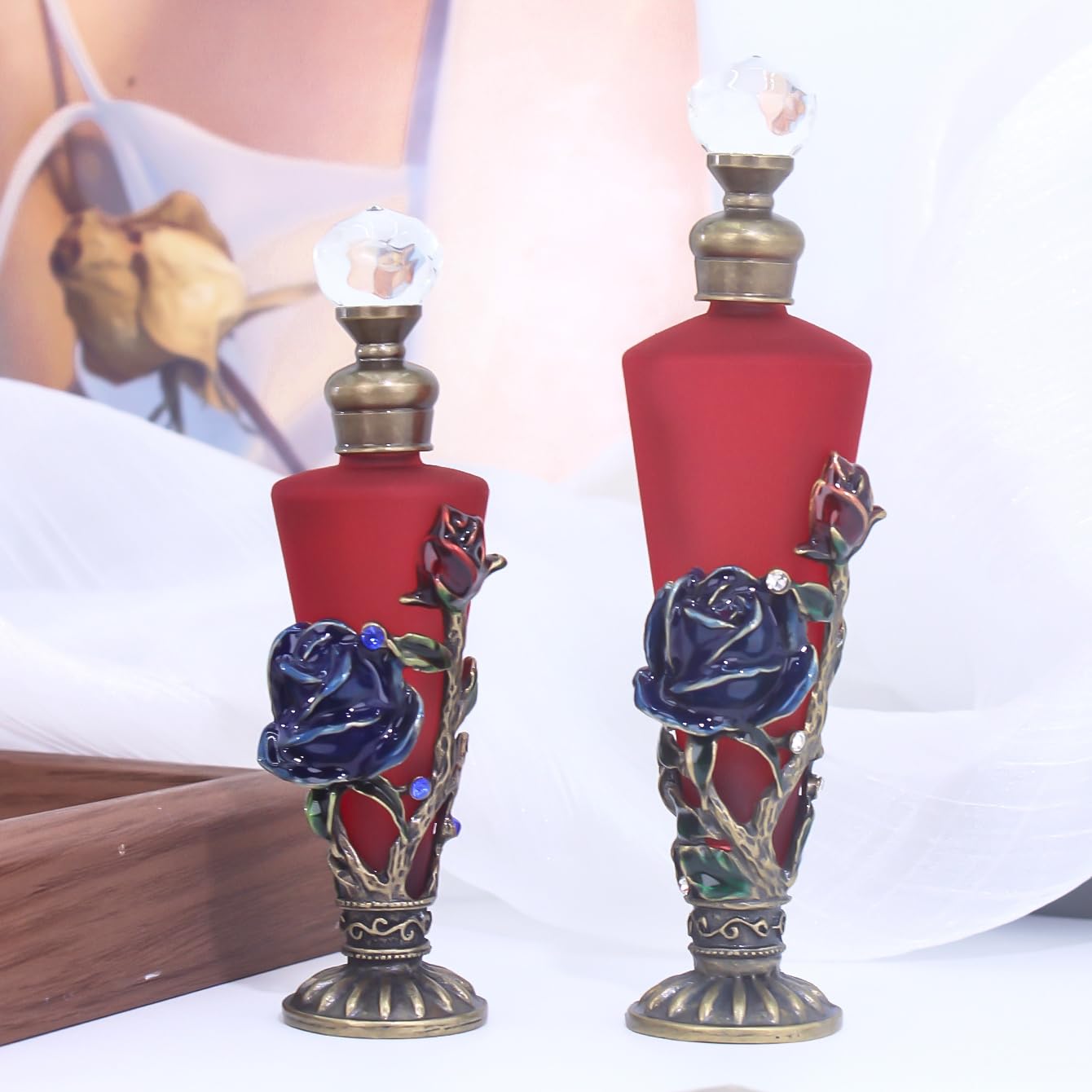 Rayberro Parfümflasche im Vintage-Stil, leer, 25 ml, Kristall-Inlay, Parfümflaschen, ätherische Öle, Tropfflasche, nachfüllbarer Behälter, Unterflasche, dekorative Glasflasche für Heimdekoration, für