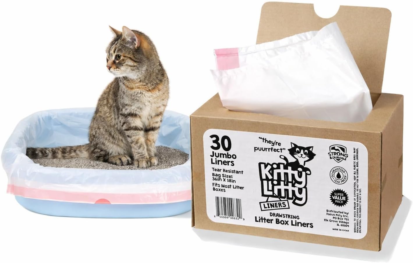 Cat Litter Box Liners 30 Count Drawstring Kitten Waste Bag