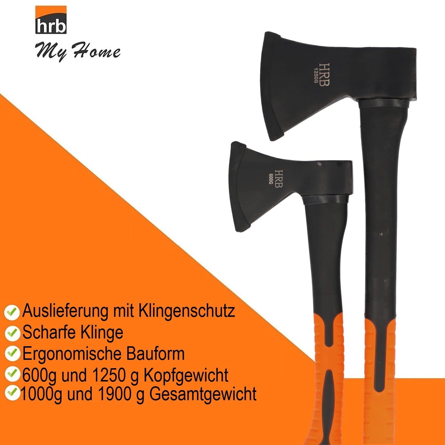 HRB Axt-Set 2 teilig: Beil 600g Plus 1250g Spaltaxt, ideal für die Holzspaltung