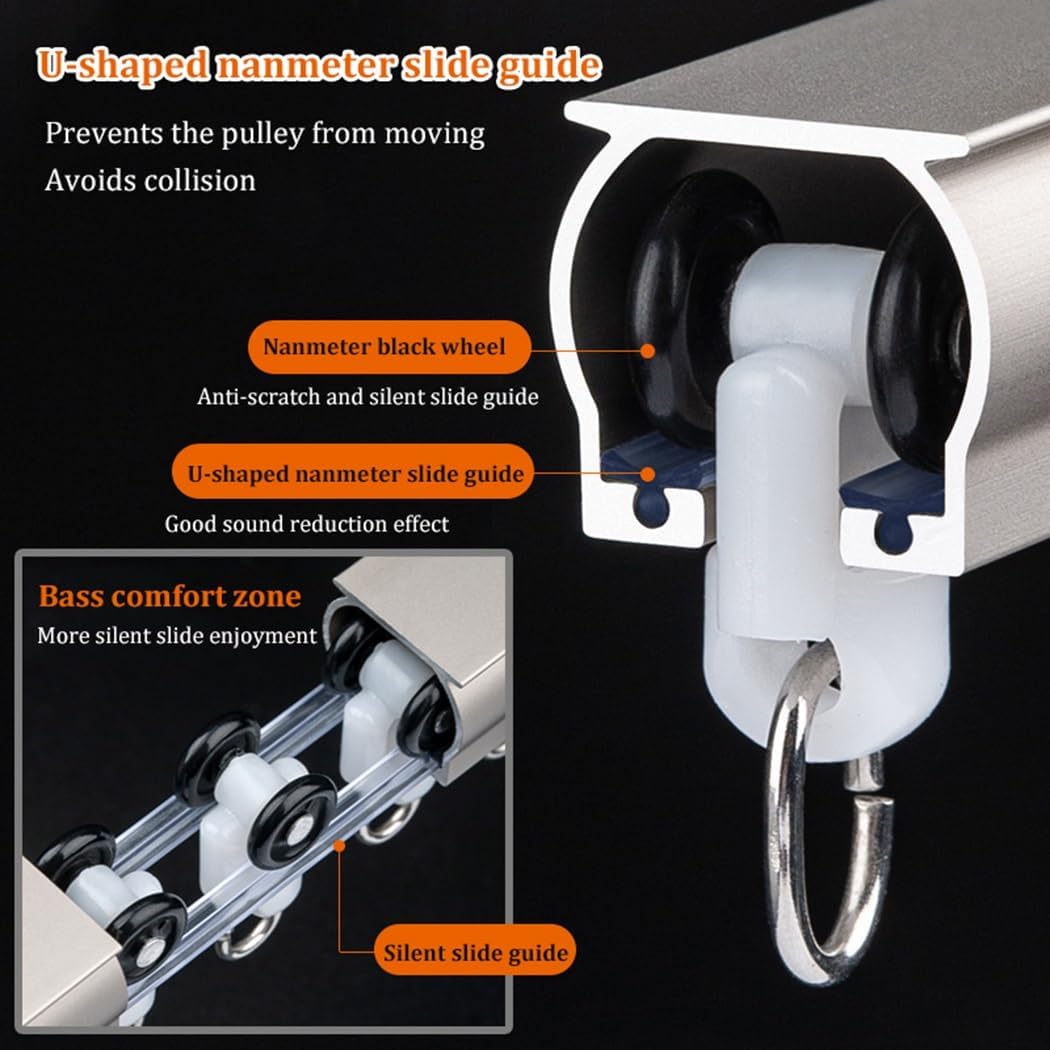 Adjustable Curtain Track System 27-236 Inch, Sliding Room Divider Track Set (2.3-19.7FT), Ceiling/Wall Mount with Quiet Rollers, Gray, 16.4FT/500CM, Perfect for Space Manageme