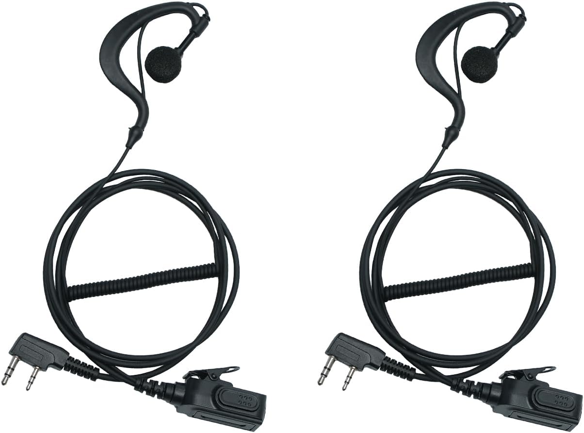 Two-Way Radios G-Shape 020PTT Earpiece Headset Kit Compatible with Baofeng UV-5R, BF-888S, Kenwood TK-3107, TK-3400 Series (2Pack)