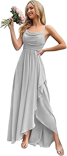 Bridesmaid Dresses for Women Chiffon Spaghetti Straps Cowl Neck A-Line Prom Evening Dress with Slit - Buy now