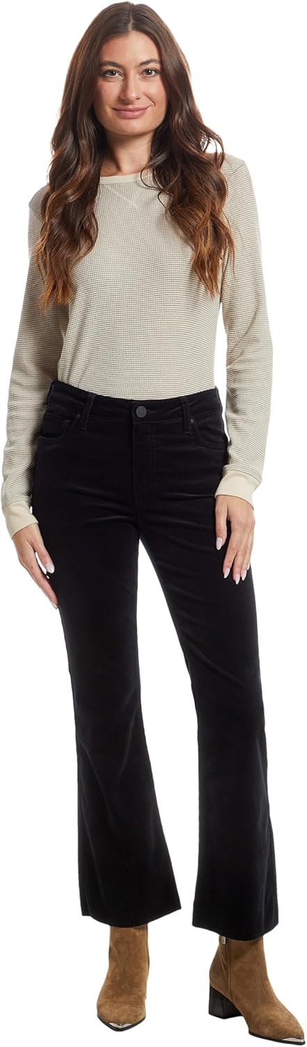KUT from The Kloth Womens Kelsey Corduroy High-Rise Fab Ab Ankle Flare with Raw Hem in Black - Image 5