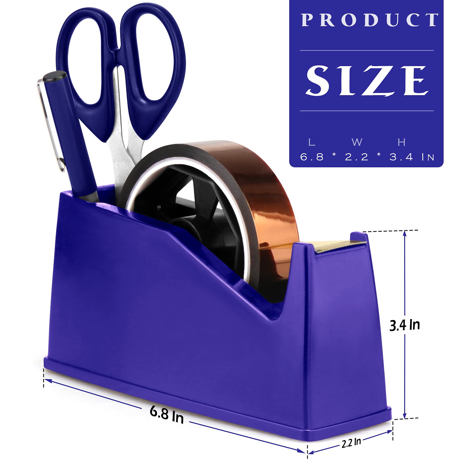 Dispensador de cinta térmica, dispensador de cinta adhesiva, soporte para núcleos de 1 pulgada y 3 pulgadas, 6.8 x 2.2 x 3.4 pulgadas, dispensador de cinta de escritorio, cinta térmica para
