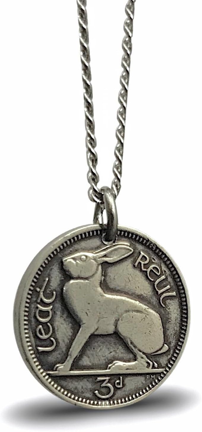 Men's Authentic Vintage Tiny Rabbit Irish Three Pence Coin Necklace (1936-1968) (30 inches) - Image 4