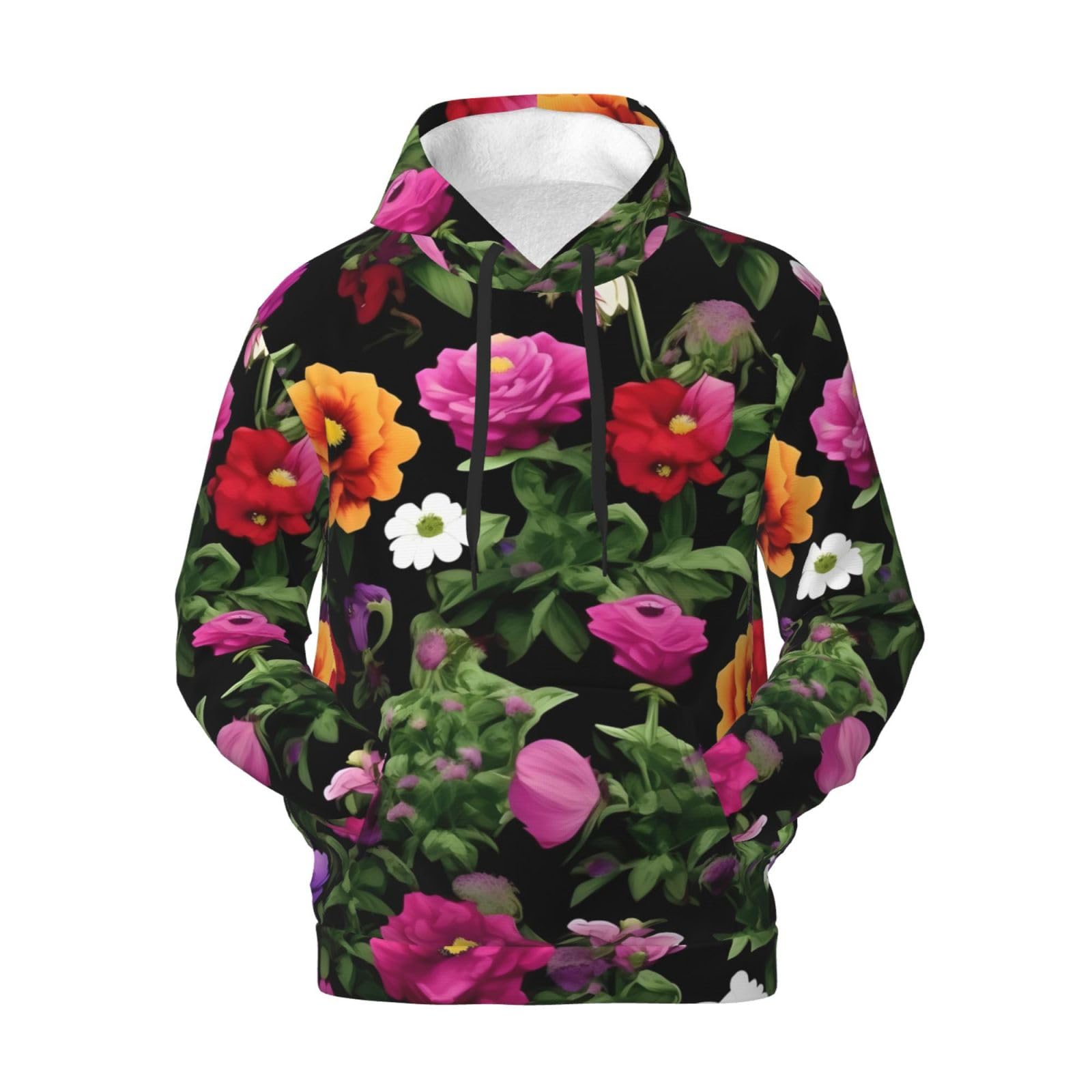 Męska bluza z kapturem z nadrukiem Thug Life Flowers, casualowa grafika z nadrukiem bluzy z kapturem z kieszenią