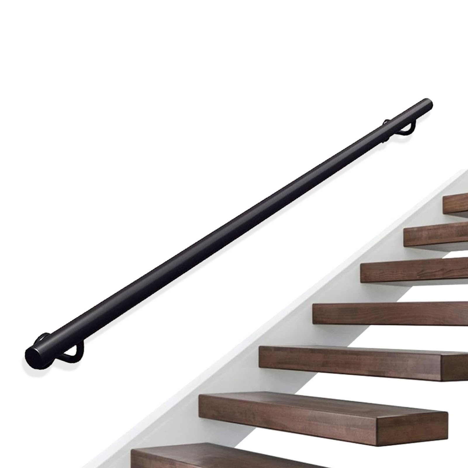 Rampe d'escalier pour marches extérieures en métal noir mural 180 cm