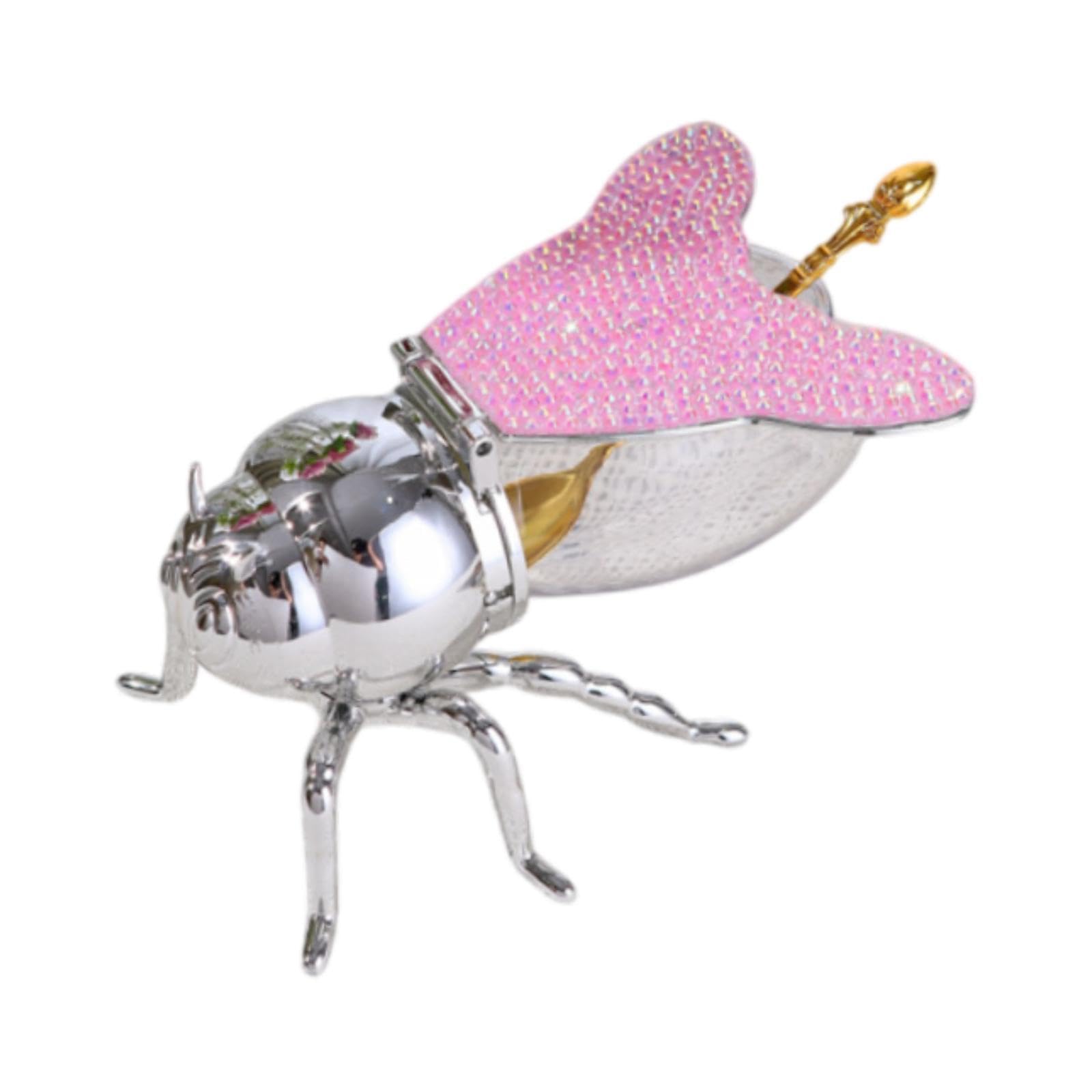 Bothyi Bee Shaped Honey Jar Bee Seasoning Jar Creative Decorative with Spoon Condiment Pot Spice Pot for Festive Kitchen Dinner Home, Argent pink