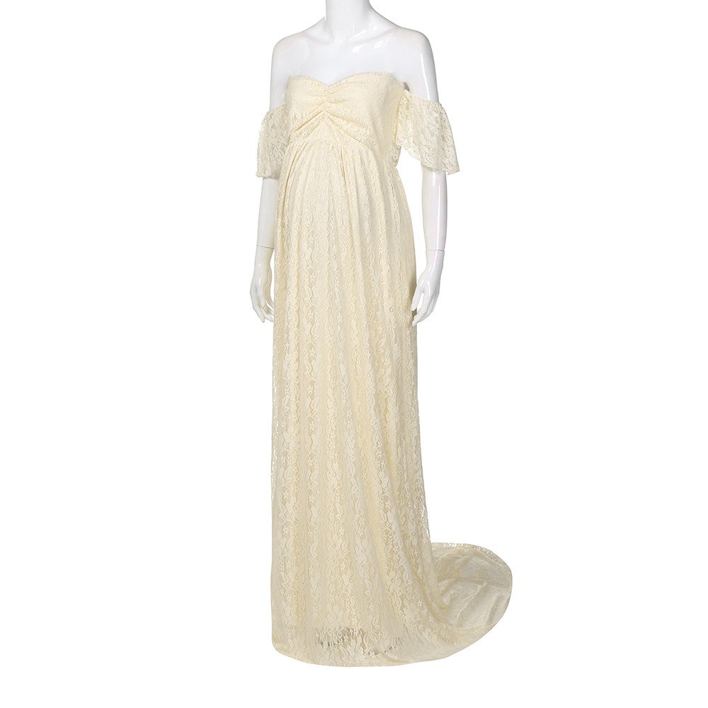 Vestido largo de fotografía para embarazo, vestido de maternidad con encaje y hombros largos, accesorio para embarazadas