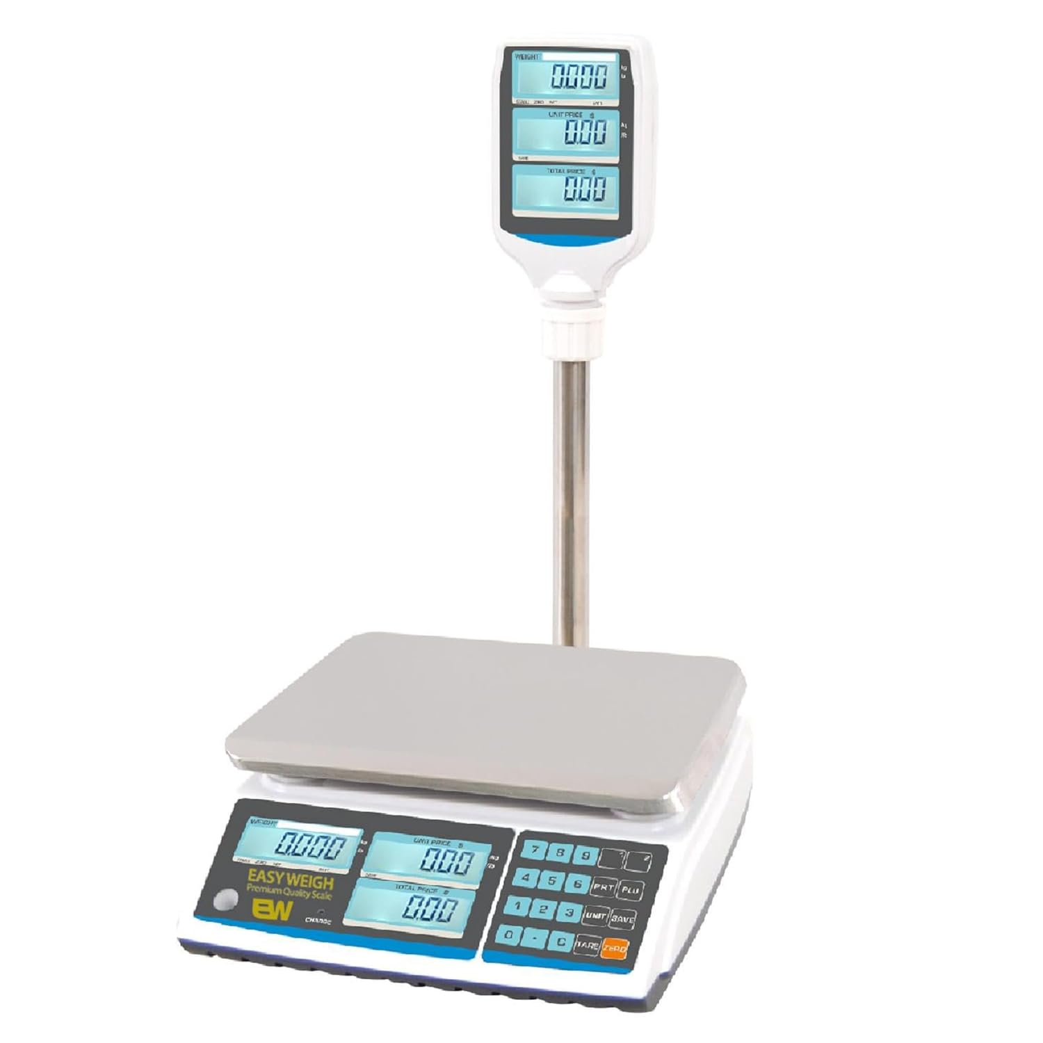 Aquos Digital Kitchen Scale Class III Legal for Trade Price Computing Scales Food & Retail Scale with LCD Backlit Display Tare Function & Stainless Steel Platform (Pole Display, 30Lbs)