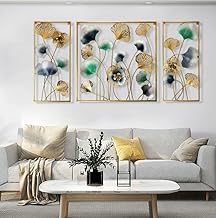 ZOVE Metal Wall Art Set of 3 – Flower & Leaf Design | Home, Hotel, Restaurant, Living Room Décor | Handcrafted Decorative Panels (Size: 60 x 30 Inch, Multicolor)