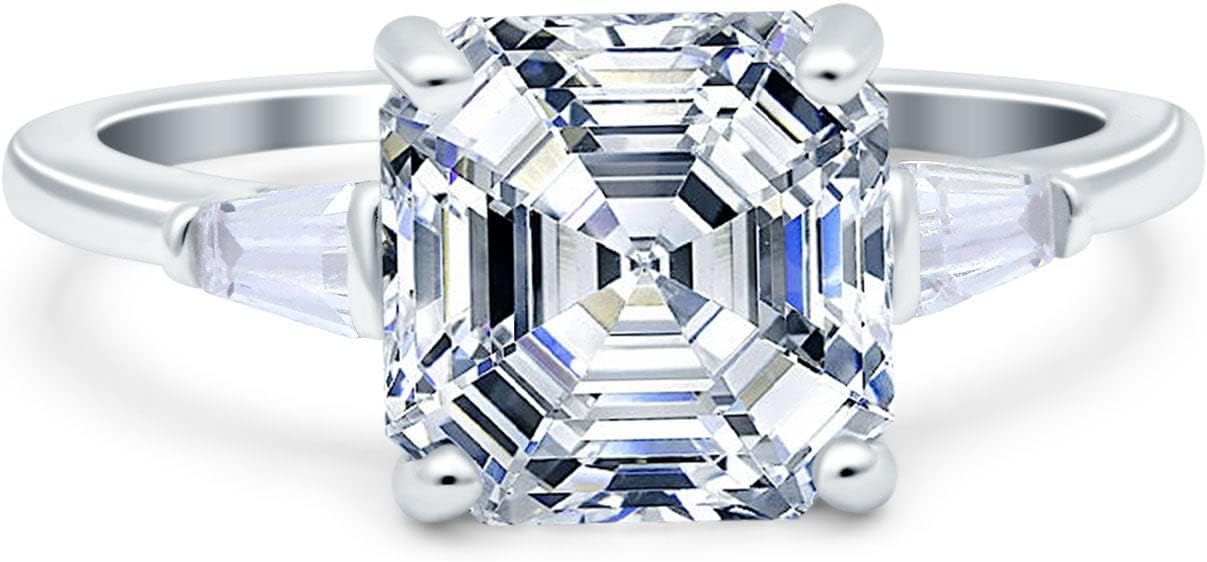 Blue Apple Co. Asscher Cut Art Deco Wedding Engagement Ring Bridal Baguette Simulated Cubic Zirconia 925 Sterling Silver