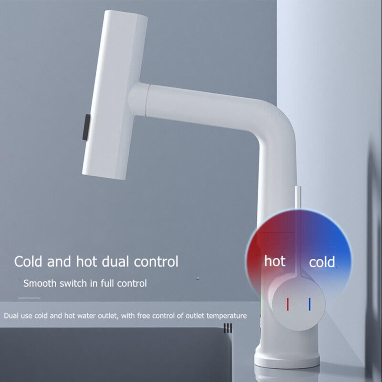 Grifo de cocina extraíble con sensor de temperatura giratorio de 360 grados, grifo mezclador de latón para baño, lavandería, RV, blanco (blanco)