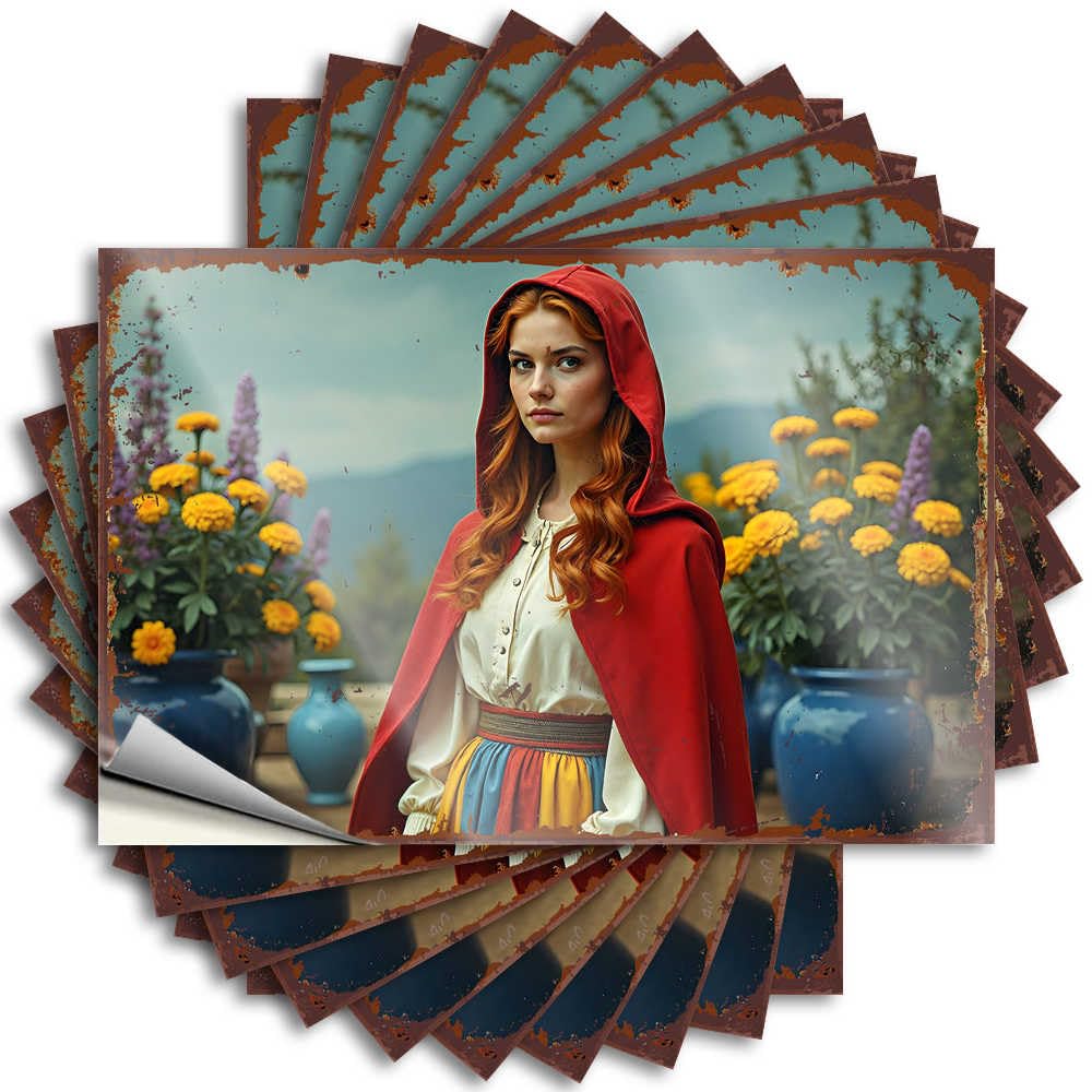Necessities Bumper Lettering Sticker | Little Red Riding Hood in A Garden of Flowers Tall Durable Vinyl Sticker Easy Apply for Darts(6X9CM)