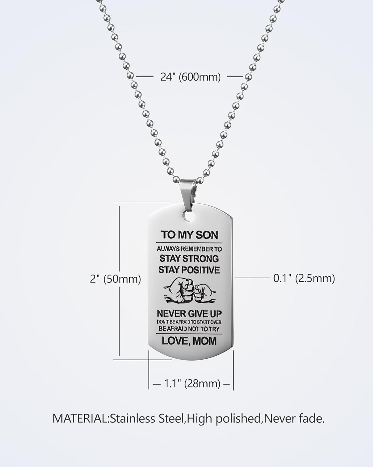 VIMIEW To My Son Dog Tag Pendant Mens Inspirational Chains Necklace Gift For Son From Dad Mom,Christmas Mother's Day Birthday Mitzvah gift for Men Teen Boys. - Image 3