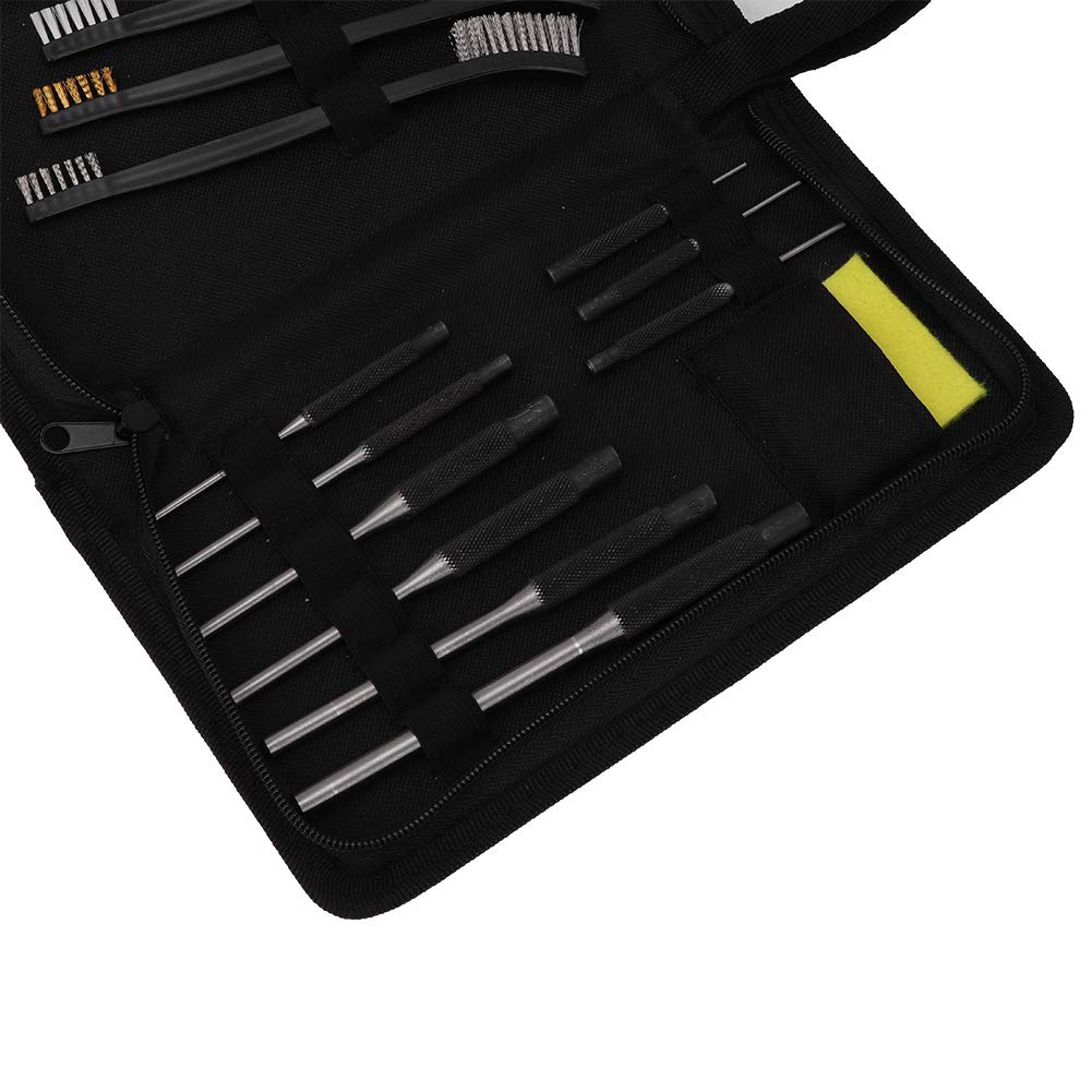 Buachois Kit di Pulizia Della Pistola, 15 Pezzi Set Per Pulizia Pistola Calibro, Punzone Per Spilli E Spazzole a Doppia Estremità con Plettro in Acciaio Inossidabile E Panno Per La Pulizia