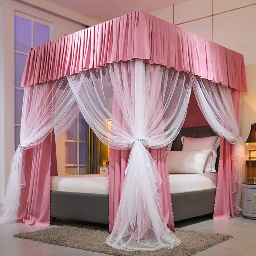 Princess 4 Corner Post Bed Canopy with Cute Mosquito Net Ideal for Girls Adults and Kids Rooms Curtain Net for Twin/Full/Queen/King Size Bed