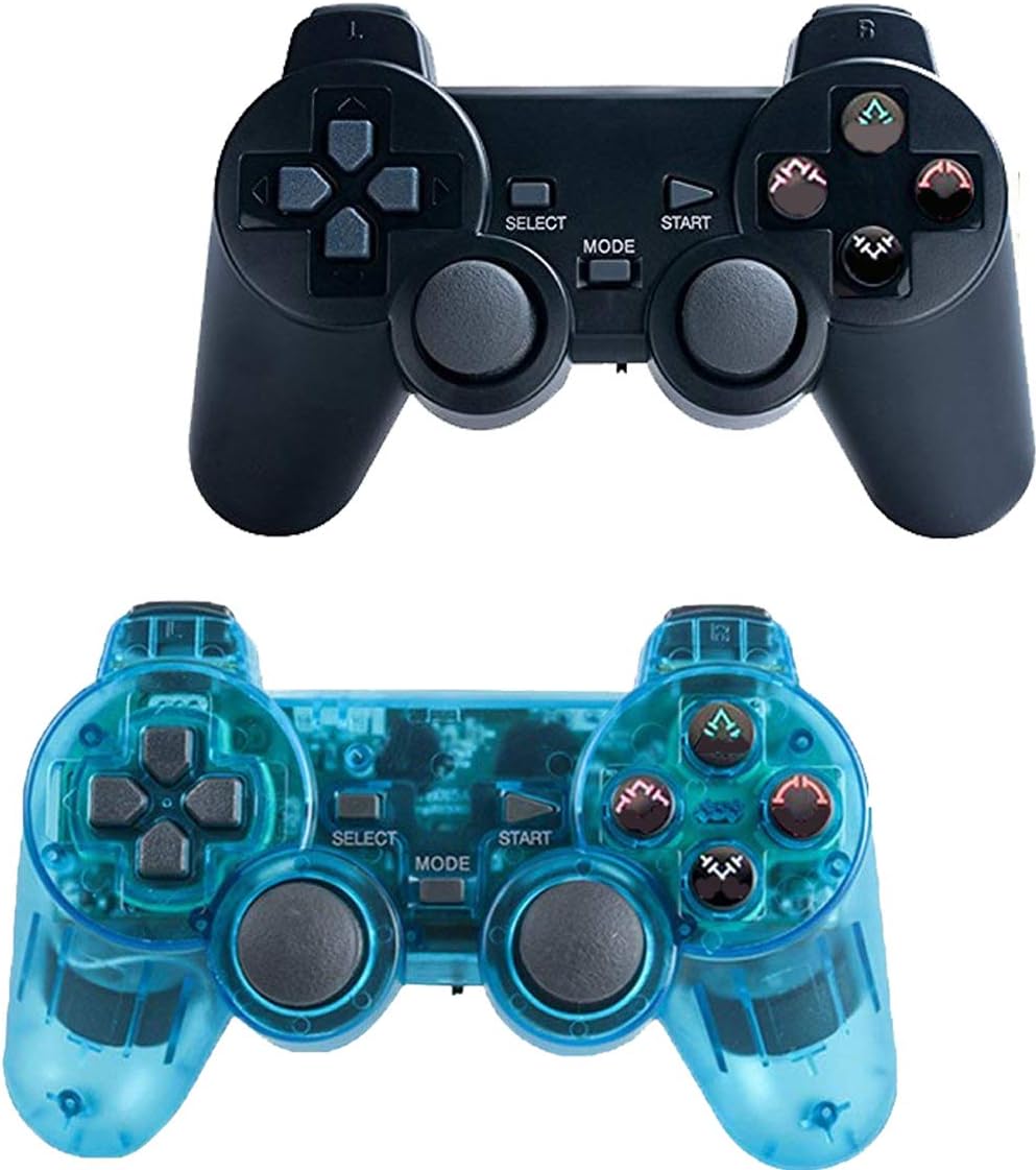 Saloke Wireless Gaming Controller for Ps2 Double Shock (Black and ClearBlue)
