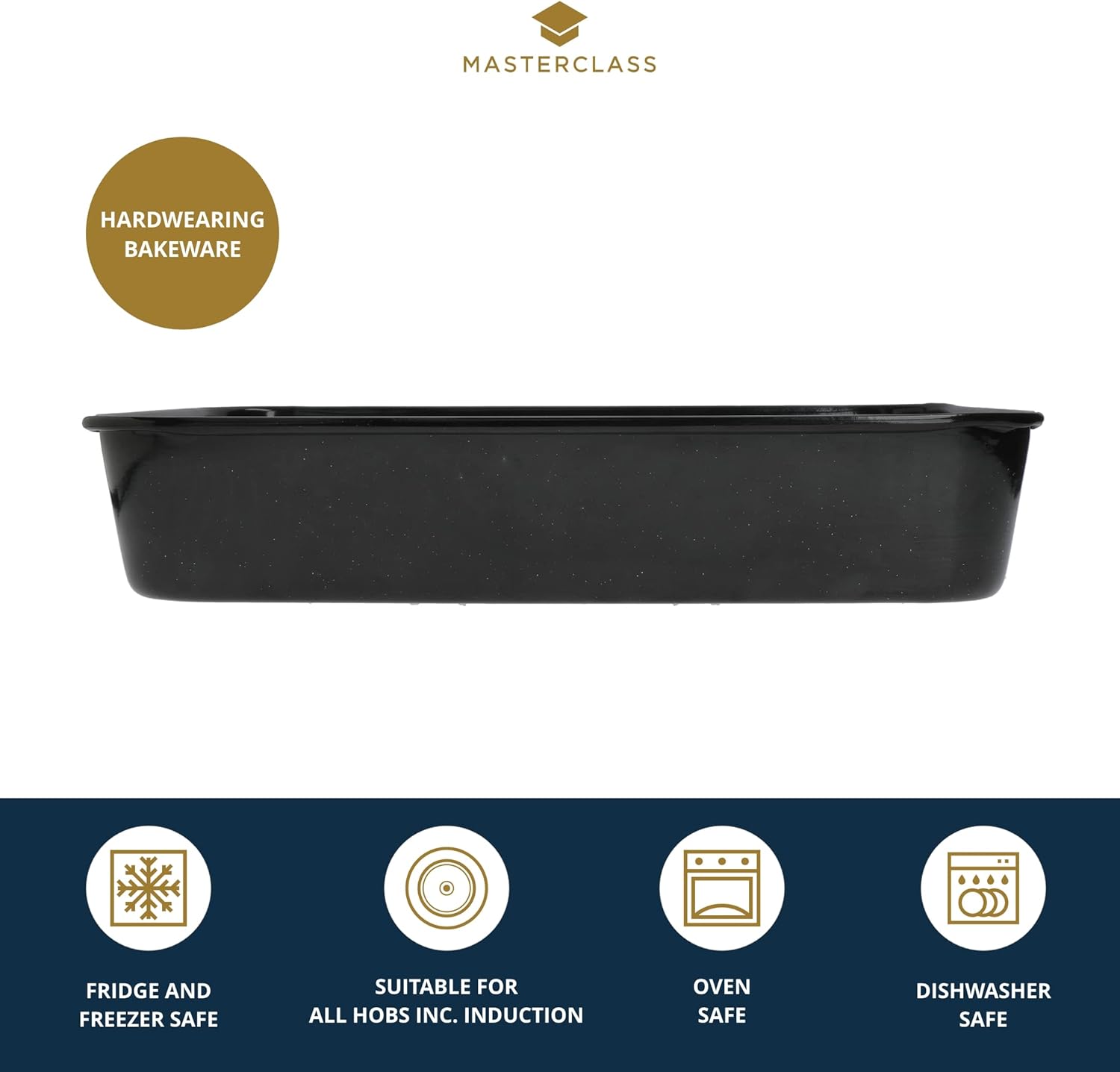 MasterClass Vitreous Enamel Roasting Tin, Induction Safe 1mm Steel with Scratch Resistant Coating, Large 40 x 28cm (15.5 x 11''), Black