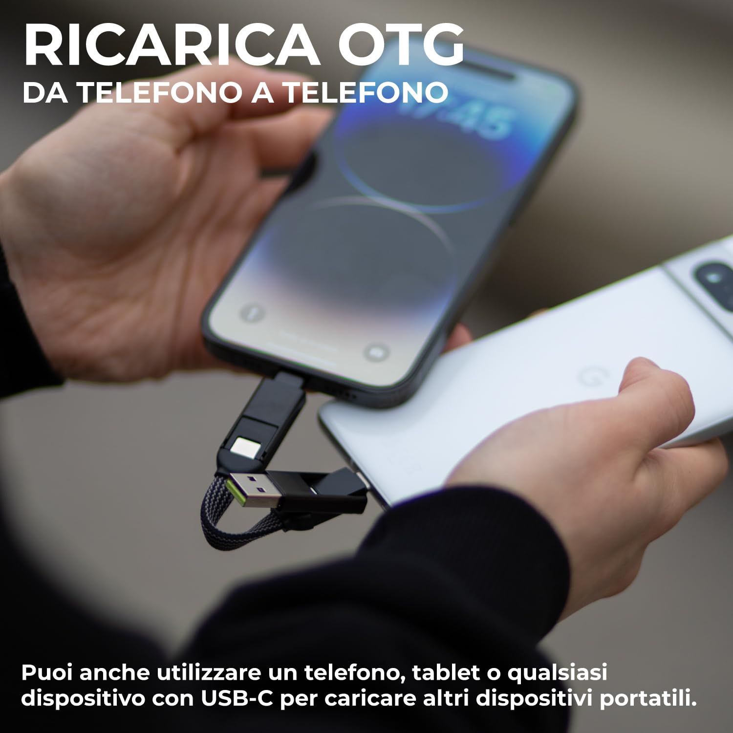 Rolling Square inCharge X - Portachiavi con Cavo Usb Type-c, Cavetto Universale Cellulare, Regalo Uomo, Caricatore Universale Cellulare 6 in 1, Nero, Cavo Lightning da 100W, Bundle 3x