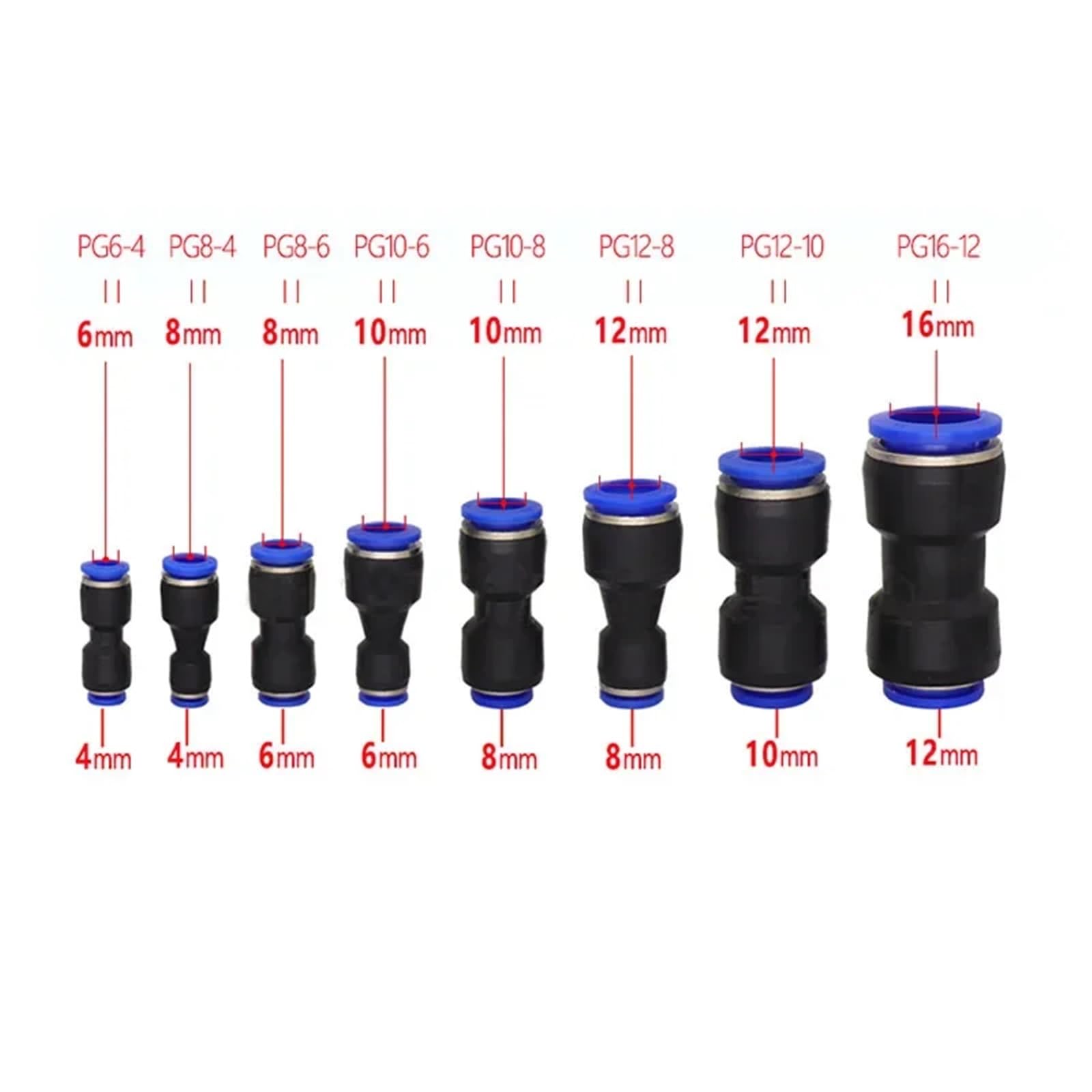 Conectores rápidos de plástico for aire, neumáticos, de un solo toque, de 4-6 mm, 6-8 mm y 6-10 mm, 100 unidades, 50 unidades(8mm-12mm(100pcs))