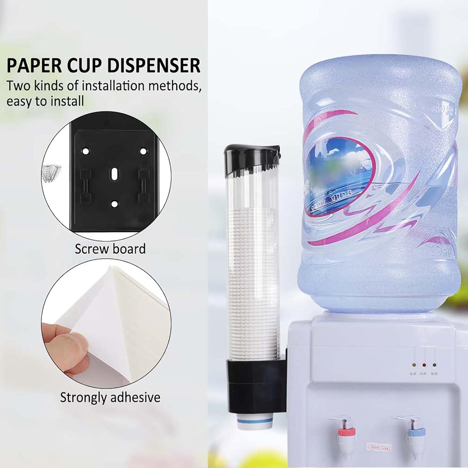 FTVOGUE Plastic Cup Dispenser, Pull Type, 60-80 Cup Capacity, Black