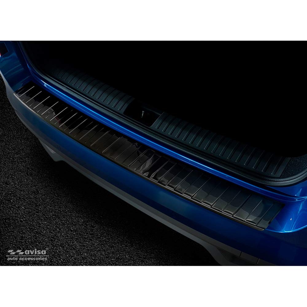 Avisa Protector del Parachoques Trasero Inoxidable Negro Compatible con Skoda Kamiq 2019- 'Ribs'