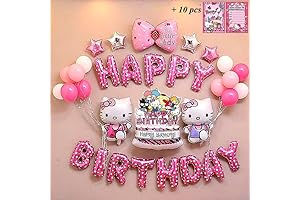 Hello Kitty Happy Birthday Banner 24pc & Kitty Cat Invitation Cards 10pc