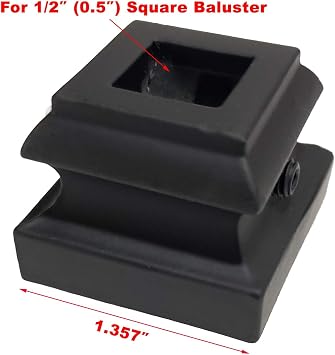 Flat Base Baluster Shoe with Set Screw Cover for 1/2 Square Iron Balusters Satin Black Stair & Deck Railing Finish 10 Pack DH-30