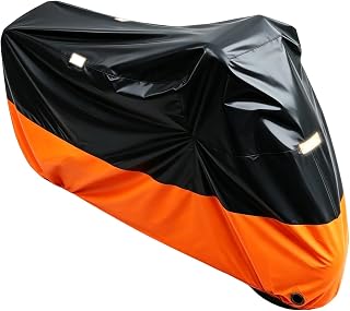 Motorcycle Tarpaulin, Motorcycle Tarpaulin Outdoor, Motorcycle Tarpaulin, Motorcycle Garage Tarpaulin Winterproof Waterproof UV Protection Anti-Dust Windproof with Locking Holes Black-Orange XXL 245 x