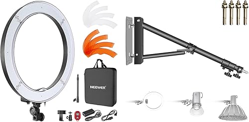 Neewer Anillo de luz de 18 pulgadas, 55 W regulable 5500K luz con 240 LED filtro de color, tubo suave para YouTube, TikTok, fotografía de selfies,