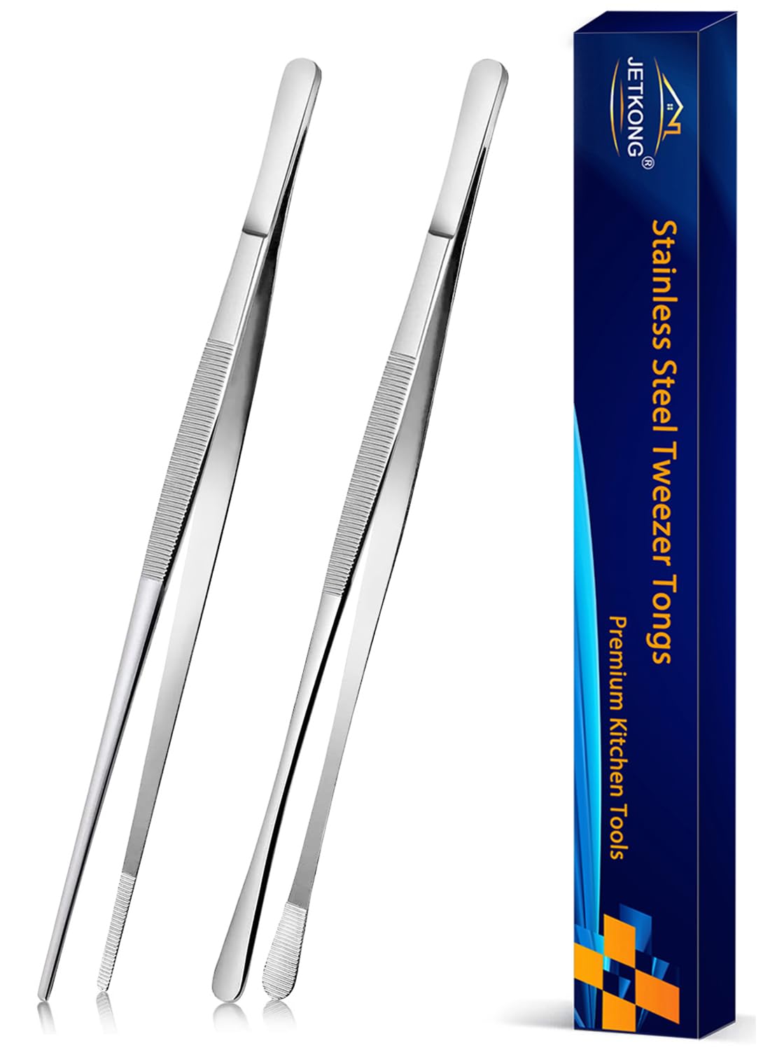 JETKONG 2 pinzas de cocina de 10 pulgadas de acero inoxidable, pinzas rectas para alimentos, pinzas de cocina profesionales para reparación de cocina y barbacoa (10 pulgadas, plateadas)