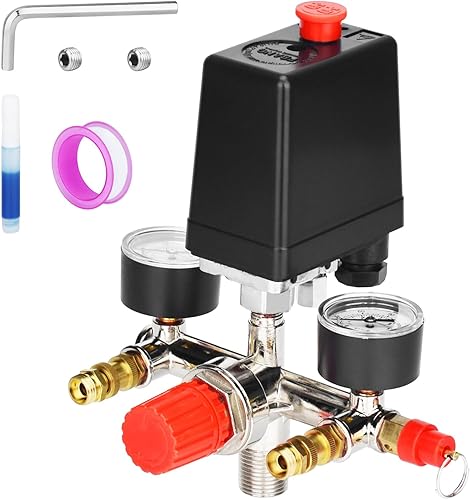 Miniatura 8 de Válvula de control universal del interruptor de presión del compresor de aire (90-120 PSI, 110V-240V) con regulador de 0-180 PSI y válvula de alivio