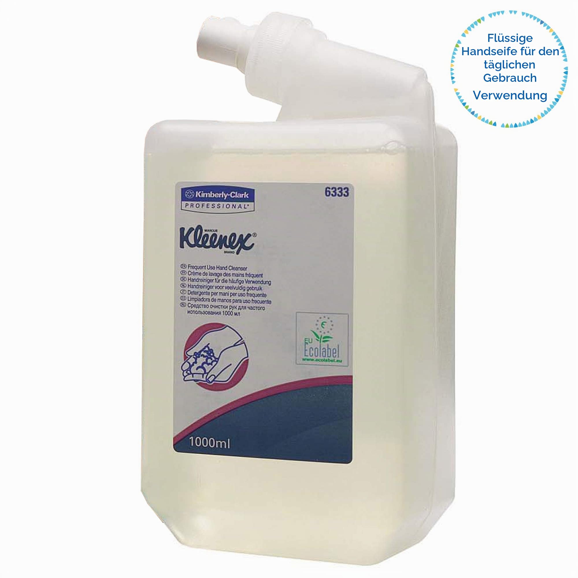 Kleenex® Seife 6333, transparenter und parfümfreier Handreiniger, geeignet für alle Hauttypen und stark frequentierte Waschräume, 6 Handreiniger-Kassetten x 1 l (insg. 6l)